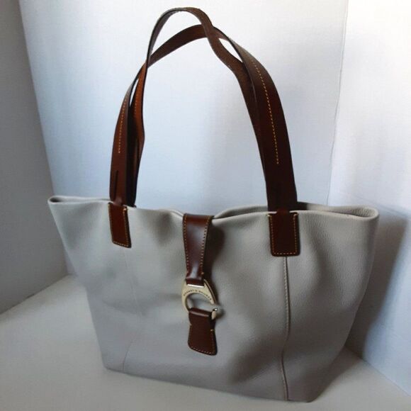 Dooney & Bourke Derby East/West Putty Leather Tote Bag Stone Gray Brown - Picture 2 of 14